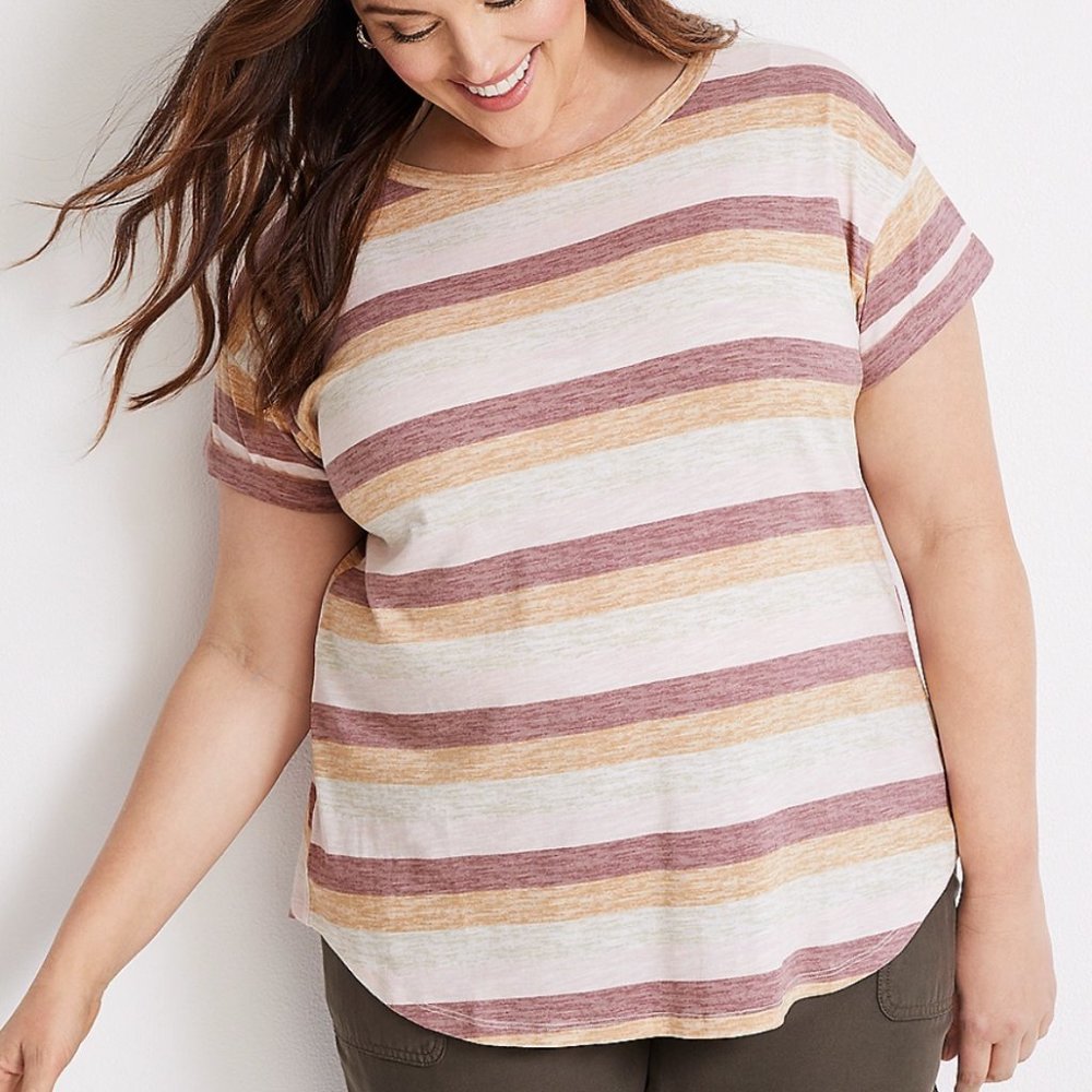 Plus Size 24/7 Dawson Striped Drop Shoulder Tee